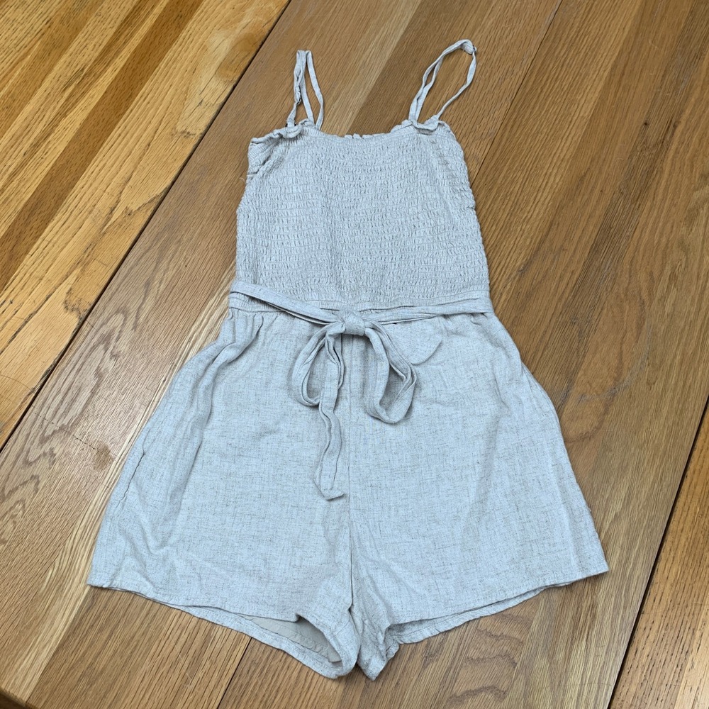 Abercrombie & Fitch Cream Textured Smocked Romper
